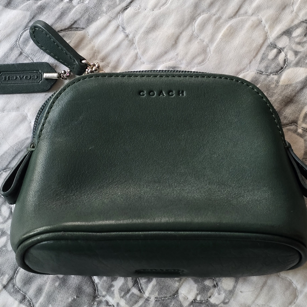 Vintage Coach Bottle Green Leather Domed Pouch